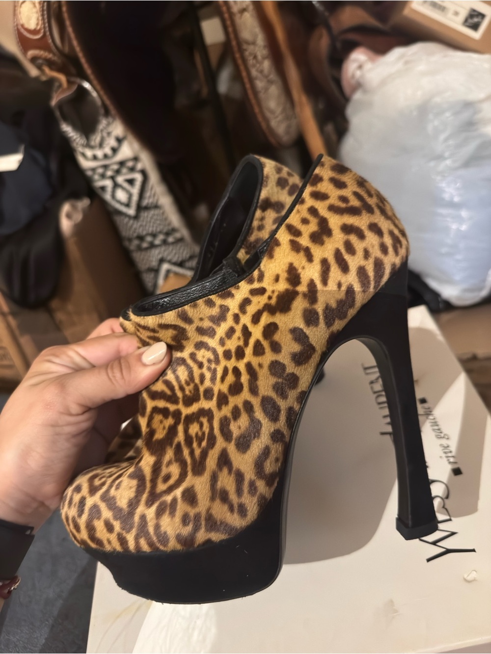 Saint Laurent Leopard-Print Ankle Booties - Brown & Black - Picture 2 of 6
